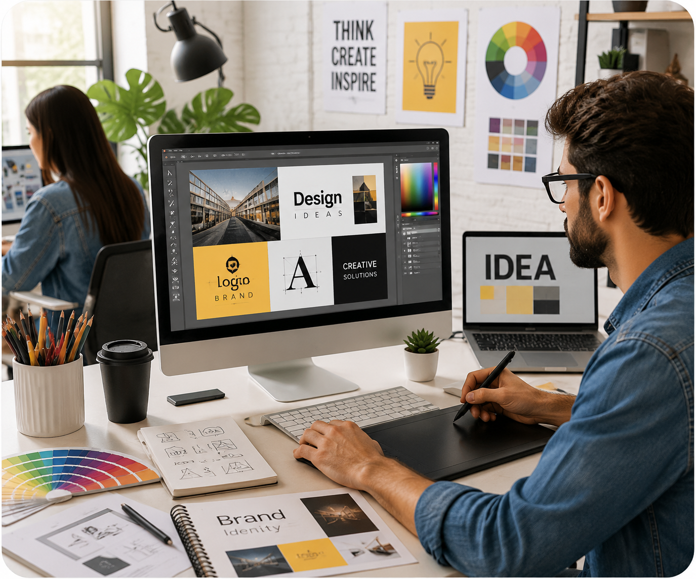 Graphic designer creating visual brand assets